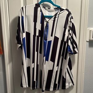 Chic Black and Blue Geometric Women's Blouse